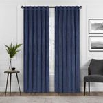 Eclipse Harper Velvet Rod Pocket Curtains for Bedroom, Single Panel, 50 in x 95 in, Navy