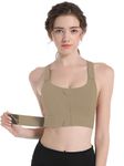 INNOVAHUE Sports Bras for Women Padded Zip Front Adjustable Full Coverage Strappy Back Support for Yoga, Gym, Workout Running Adjustable Criss Cross Back Army Green M