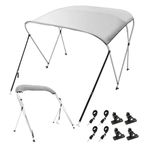 VEVOR 3 Bow Bimini Top Boat Cover, 900D Polyester Canopy with 1" Aluminum Alloy Frame, Waterproof and Sun Shade, Includes Storage Boot, 2 Support Poles, 4 Straps, 6'L x 46" H x 54"-60" W, Light Grey