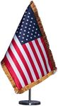 AMZFLAG American Desk Flag Set with Stand Base, Small USA Flag with Fringe Table Flag for Office Desktop, Vivid Color US Flag for Home Decoration