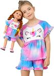 Girl & Doll Matching Pajamas Unicorn Outfit Clothes for Girls and 18" Dolls Pajama Sets (Doll Not Included), Purple Blue, 3-4T