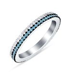 Blue Apple Co. 3mm Full Stackable Eternity Band Ring Round Simulated Aquamarine Cubic Zirconia 925 Sterling Silver