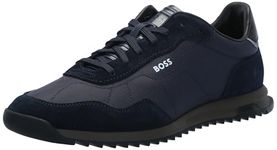 BOSS Men's Zayn Low Profile Suede Leather Two Tone Sneaker, Blueberry Blue, 9