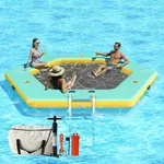 SPECRAFT 12FT Hexagon Inflatable Water Hammock for Adults, Floating Dock Platform with Mesh and Soft Ladder, Tanning Pool Floating Rafts for Lake Beach Party