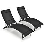 Giantex Outdoor Chaise Lounge Set of 2, Foldable Pool Lounge Chairs with 5-position Adjustable Backrest, Quick-drying Fabric, Patio Lounger for Backyard, Beach, Lawn, Sunbathing Recliner, Black