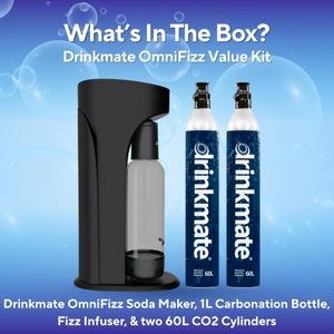 Drinkmate OmniFizz Sparkling Water & Soda Maker – 2 CO2 Cylinders, Matte Black