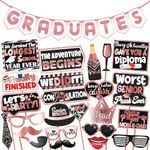 Wobbox Graduation Photo Booth Party Props with Graduate Bunting Banner, Pink & Black, Graduation Party Decoration, Graduation Decoration Item