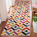 Lord of Rugs Quality Handcarved Geometric Design Rainbow Bedroom Living Room Multi Coloured Rug Sarasota Multi Runner 66x230 cm (2'1"x7'7")