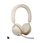 Jabra Evolve2 65 Wireless PC Headset – Noise Cancelling UC Certified Stereo Headphones With Long-Lasting Battery – USB-C Bluetooth Adapter – Beige