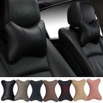 Car Neck Pillows Both Side Pu Leather 2pieces Pack Headrest Fit for Most Cars Filled Fiber Universal Car Pillow (Black)