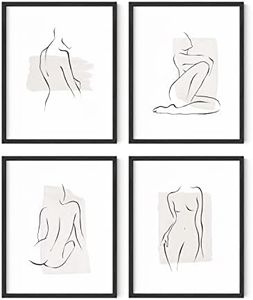 RipGrip Line Art Wall Decor Set of 4 - Line Drawing Wall Art, Art Prints Minimalist, Minimalist Line Art Wall Decor, Line Art Print, Minimalist Poster Set, Artwork Line (Unframed 8x10)