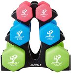 Jimwalt Premium Cast Iron Neoprene Coated Dumbbell Combo with Stand (12 Kg (1kg + 2kg + 3kg Set))