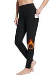 BALEAF Women's Winter Riding Breeches Equestrian Pants Fleece Horseback Riding Tights Belt Loops Knee-Patch Pockets Leggings BlackxL