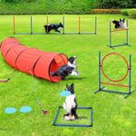 YITAHOME Dog Agility Equipments, Includes Flirt Pole Toy, 3 Flying Discs, 1 Agility Tunnel, 2 Jumps, 6 Weave Poles, Pause Box, Agility Course Set for Backyard, Indoor, Outdoor