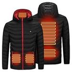 LUCKME Heated Jacket for Men,Heated Hoodie Coat Warm Clothing USB Charging Electric Body Warmer 5 Heating Zones Hooded Jacket for Winter Outdoor Working Sports(No Power Bank), Black, L