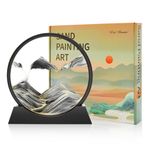 Wai Danie Moving Sand Art Picture 3D Hourglass Deep Sea Sandscape Liquid Motion Display Painting Flowing Sand Frame Relaxing Desktop Home Office Work Decor (Black, 12 Inches)