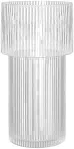 Winter Shore Vase Verre Transparent Nervuré - Vases pour Fleurs - Centre de Table à Manger, Décoration de Salon, Mariage - Grand Vase à Large Ouverture pour Bouquets, Plantes, Pampa - H 29 cm