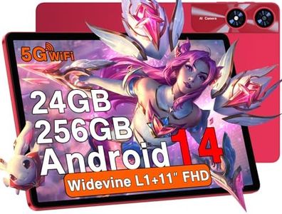 Android 14 Tablet 11 inch Tablets with 24GB RAM 256GB ROM, Octa-Core Tablets with Widevine L1, 5G+2.4G WiFi, Bluetooth 5.0, 8000mAh, 5MP+13MP Dual Camera, 1280 x 800 IPS Touch Screen, GPS Tab - Red