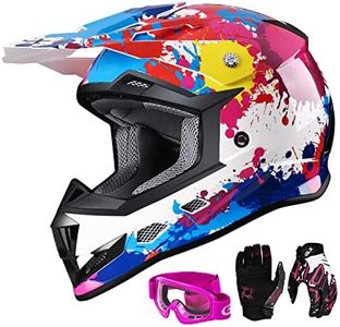 GLX GX623 DOT Kids Youth ATV Off-Road Dirt Bike Motocross Motorcycle Full Face Helmet Combo Gloves Goggles for Boys & Girls (Graffiti, Large)