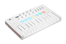 Arturia MiniLab 3, 25 Slim-Key USB-C Midi Controller with 5-Year Warranty, 8 Backlit LED Pads, 8 Knobs, 4 Faders, Midi Out, Built-in Arpeggiator, Chord mode and Software Bundle - Alpine White