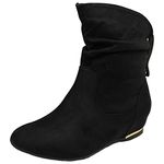 LoudLook Ladies Ankle Boots Faux Suede Hidden Wedge Shoes Pull On Comfy Casual Winter Pixie Rouched Heel Shoes Sizes Black 6