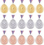 15 Pieces Metal Gold Silver Bronze Award Medals, 1st 2nd 3rd Award Medals with Neck Ribbon,Olympic Style Medals for Kids, 2 Inch