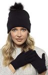 Foxbury Ladies Bobble Hat & Touch Screen Gloves Set Black
