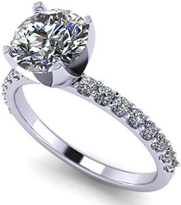 NANA Silver 7.5mm (1.5ct) Round Cut Zirconia Solitaire Engagement Ring-Platinum Plated-Size 7