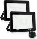 100W LED Flood Light Outdoor, LED Work Light, Floodlight Fixture IP66 Waterproof, 6500K 2 Pack Security Light for Yard Garden Stadium Garage Playground