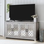 Galano Millicent 65 Inch TV Stand - Farmhouse Tv Stand - TV Stand with Storage - TV Cabinet - TV Stands for Living Room, Acrylic Mirrors - Dusty Grey Oak