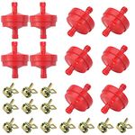 KBNIAN 10 Pcs Fuel Filter Fits for Lawn Mower, Red Inline Fuel Filter with 20 Pcs Hose Clamps Clips Fits 1/4" I.D. Fuel Line Compatible with MicronLawn Mower Parts