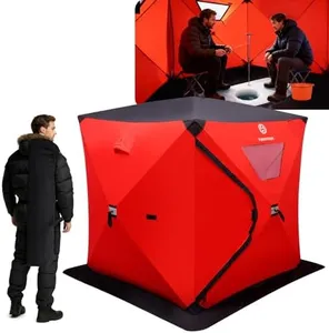 FUNHORUN Ice Fishing Shelter with Removable Floor Mat, 1-2 Person Pop Up 300D Ice Fishing Tent, 58 Inch Portable Hub-Style Shanty with Anchors, Ropes and Carrying Bag, Non-Insulated