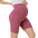 VALANDY Maternity Shorts Over Belly Biker Shorts High Waisted Short Leggings Athletic Workout Running Yoga Pregnancy Pants Dark Pink