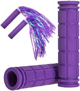 Bike Handle Grips with Tassel Streamers for Girls Boys and Kids, Non-Slip Bicycle Handlebar Grips Cover for Mountain Bike, Scooters Road Bike BMX MTB Cycling Replacement Parts (Purple & Streamers)