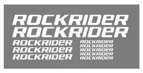 decalbazaar Vinyl Rockrider Mountain Racing Bicycle Bike Body Graphics Glossy Frame Sticker Pack Size 2 (35x3cm), 3 (18x1.5cm) and 5 (10x1cm) (White) Total Dimensions 13.701 x 5.719 Inches