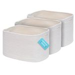 OrganiHaus Small Woven Basket for Storage Organization | Baby Storage Baskets for Shelves | 3-Pack White Cotton Rope Basket for Towel Storage | Cube Basket for Books | Woven Baskets for Storage Shelf