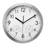 WOOPHEN 12 Inch Wall Clock with Temperature and Humidity, Battery Operated Non Ticking Silent Metal Frame Wall Clocks for Office, Home, Bathroom, Kitchen, Bedroom, School, Living Room(White)