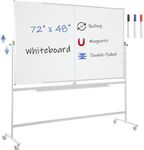 FORTUNO Large Magnetic Mobile Whiteboard 72"x48", Rolling Double Sided Stand Whiteboard on Wheels, Reversible Adjustable Height/Angle Dry Erase Board 6' x 4' Easel White Board for Office Classroom