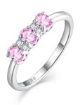 JIWOY Stackable Rings Sterling Silver Ring for Women Clear Birthstones Wedding Rings Engagement Jewelry, 7, Pink Tourmaline