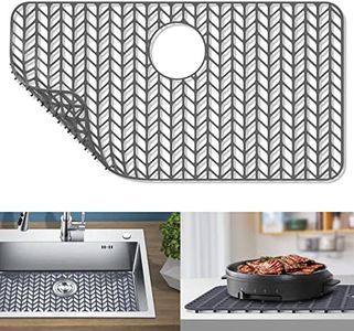 AWOKE Sink Protectors for Kitchen Sink - 28.4"x 15.2" Sink Mat - Heat-resistant Easy-clean Silicone Sink Mat - for Protection of Stainless Steel Sink - with Rear Drain (Grey)