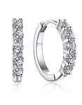 Momentwish Hoop Earrings for Women, 1 Carat/14.2mm Moissanite Real Sterling Silver 925 Huggie Earrings Ladies Moissanite Diamond Hypoallergenic (5 Stones)