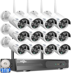 Hiseeu Wireless Pro WiFi Security Camera System, 16CH 4K NVR Kit, Plug-in Powered 12Pcs 5MP CCTV Home Security Camera System for Indoor/Outdoor, Night Vision, Waterproof, Motion Detection, 3TB HDD
