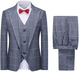 Boys Suits Set Plaid Blazer Vest Pants Single-Breasted Jacket Formal for Wedding Party Prom, Gray, 12 Years