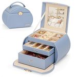 Yorbay Seelux Jewellery Box for Girls, Lockable Jewellery Boxes Organiser with Mirror and 2 Drawers for Rings, Bracelets, Earrings, Gifts for Girls Women (Grey-Blue + Gold)