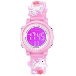 Venhoo Kids Watches for Girls Boys 3D Cartoon 30M Waterproof 7 Color LED Digital Child Wrist Watch Gifts for Girls Kid-Pink, Pink, 3D Dream Strap+Digital Display