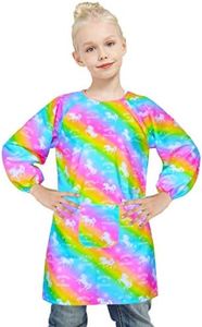 Kids Art Smock, Unicorn Painting Smocks with Pocket, Waterproof Artist Long Sleeve Artist Apron for Child Girls boys 3-7 Years, Medium