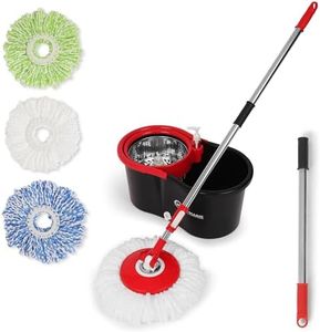 SIMPLI-MAGIC 360° Spin Mop and Bucket with Wringer – 3 High-Absorbent Microfiber Washable Heads – Spinning Mop and Bucket Set for All Types Floor Cleaning (Black)