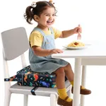 Toddler Booster Seat for Dining Table and Kitchen Chair – Adjustable Safety Straps, PU Leather, Non-Slip, Easy to Clean, Portable Travel Foam Booster Cushion for Kids & Toddlers (Black Dinosaur)