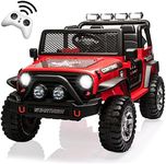 HOMFAMILIA 2-Seater Kids Ride on Truck Car, 12V Battery Powered Electric Vehicle with Remote, Electric Car for Kids/Toddlers w/Spring Suspension, LED Light, Music, MP3, 2 Doors, 3 Speeds, Red