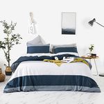 SUSYBAO Navy Geometric Duvet Cover King 100% Cotton Horizontal Striped Duvet Cover 3 Pieces Set 1 Blue White Stripes Duvet Cover with Zipper Ties 2 Pillowcases Modern Soft Navy Blue Bedding Set Comfy